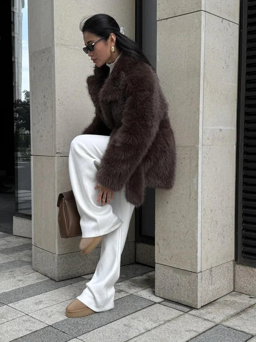 Vail Après-Ski Mid-Length Faux Fox Fur Coat - TEVQA