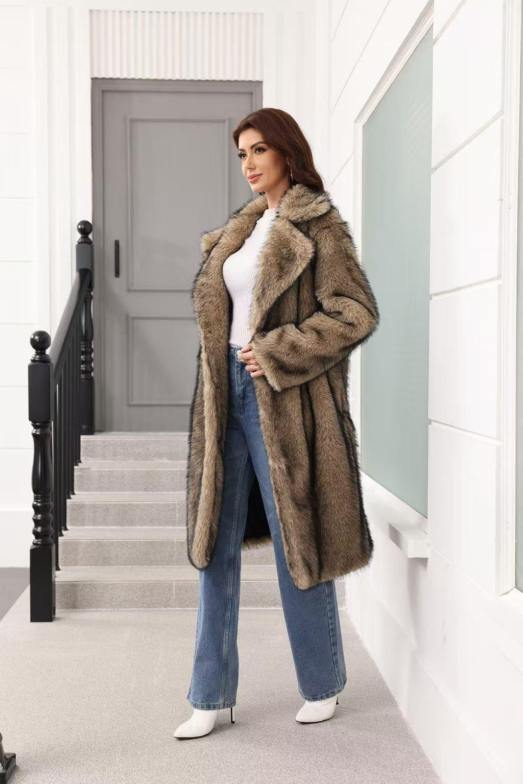 Long Faux Fur Lapel Coat - View 20 | TEVQA