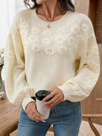 Whimsical 3D Daisy Embroidered Sweater - TEVQA