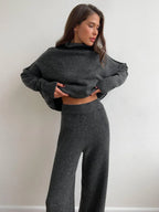 Turtleneck & Wide Leg Knit Two-Piece Set - TEVQA