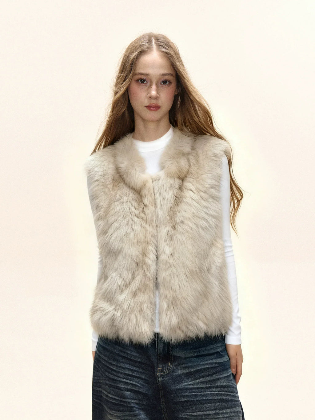 Women's Faux Fox Fur Stand Collar Winter Vest