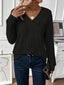 Wide Ribbed V-Neck Knit Top - View 6 | TEVQA