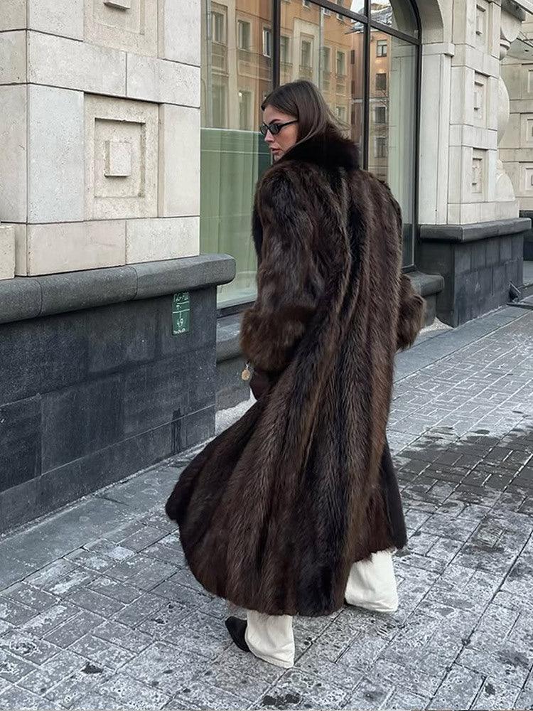 Espresso Faux Fur Long Coat - View 7 | TEVQA