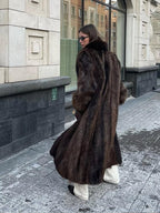 Espresso Faux Fur Long Coat - View 7 | TEVQA