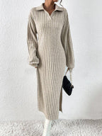 Ribbed Knit Polo Maxi Dress - View 8 | TEVQA