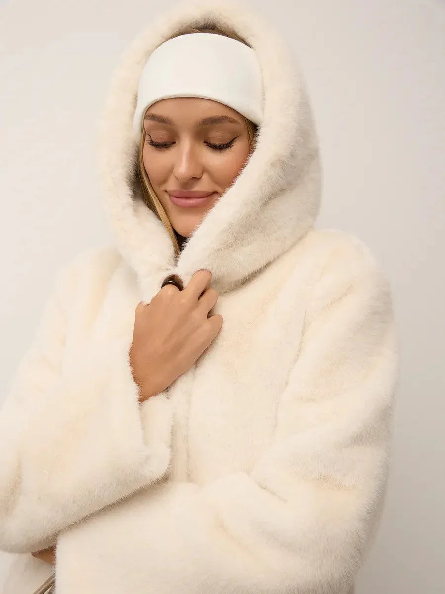 Luxurious Chocolate Faux Mink Long Coat - TEVQA