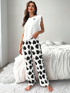 Heart print pajama set with ruffle sleeves - View 26 | TEVQA