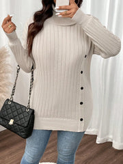 Vanilla Cream Side Button Turtleneck Sweater - TEVQA