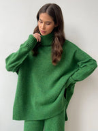 Turtleneck & Wide Leg Knit Two-Piece Set - TEVQA