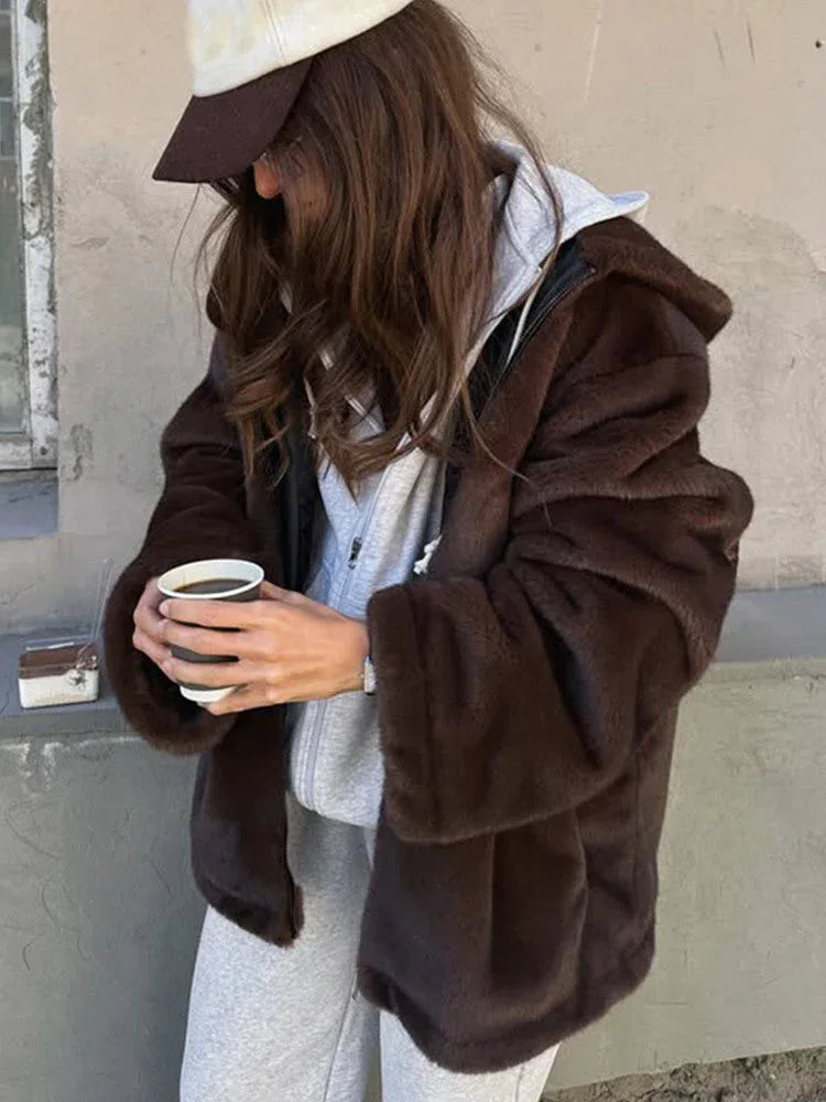 Hooded faux fur jacket - View 8 | TEVQA