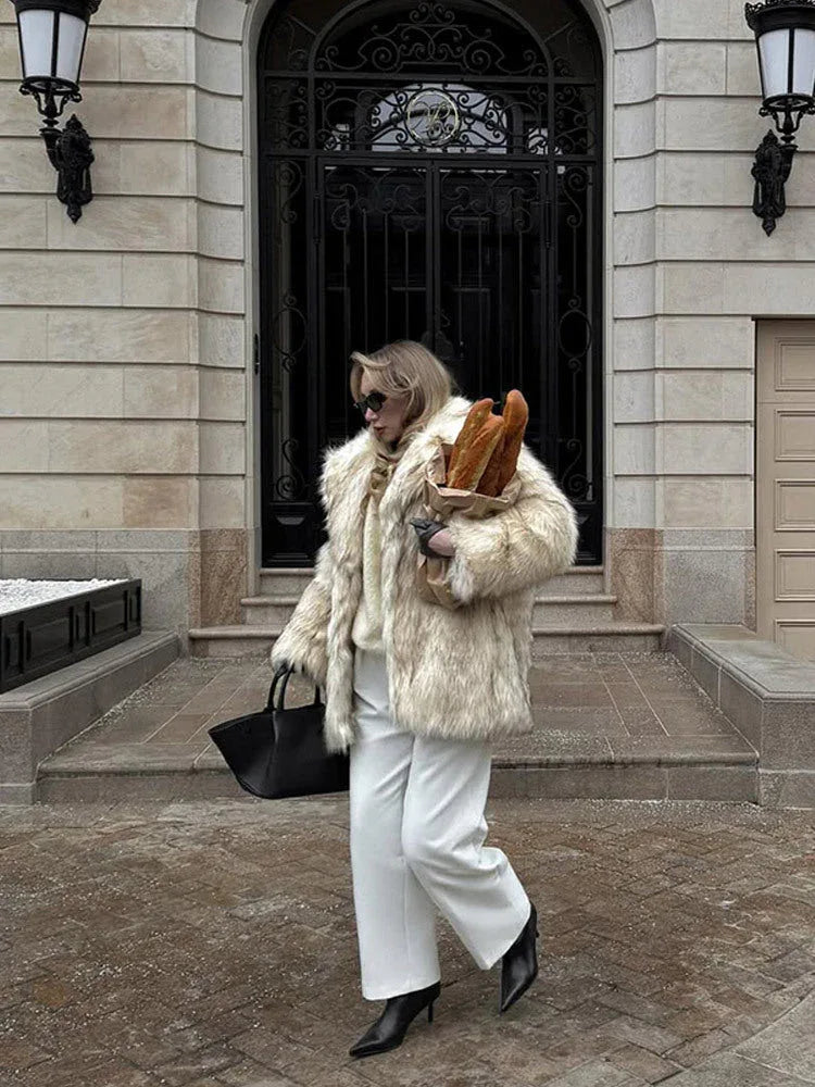 Cream tipped faux fur jacket - View 12 | TEVQA