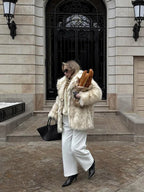 Cream tipped faux fur jacket - View 12 | TEVQA