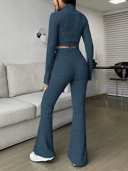 Vintage Moss Ribbed Knit Two-Piece Set - TEVQA