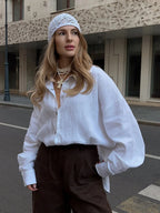 Effortless 100% Cotton Oversized Button Down Shirt - TEVQA