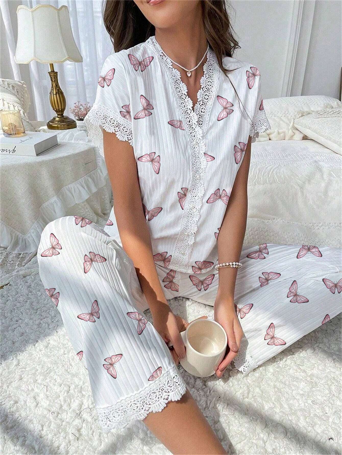 Coquette Cherry Print Ribbed Pajama Set