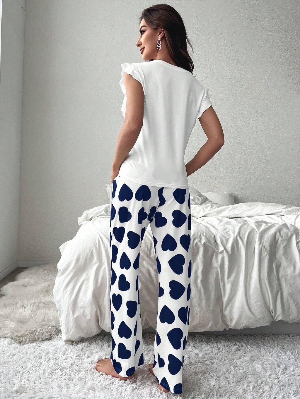 Heart print pajama set with ruffle sleeves - View 20 | TEVQA