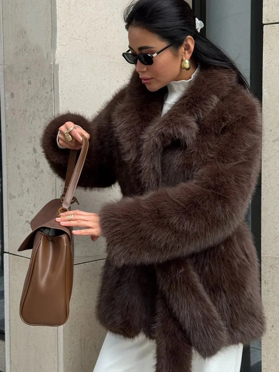 Vail Après-Ski Mid-Length Faux Fox Fur Coat - TEVQA