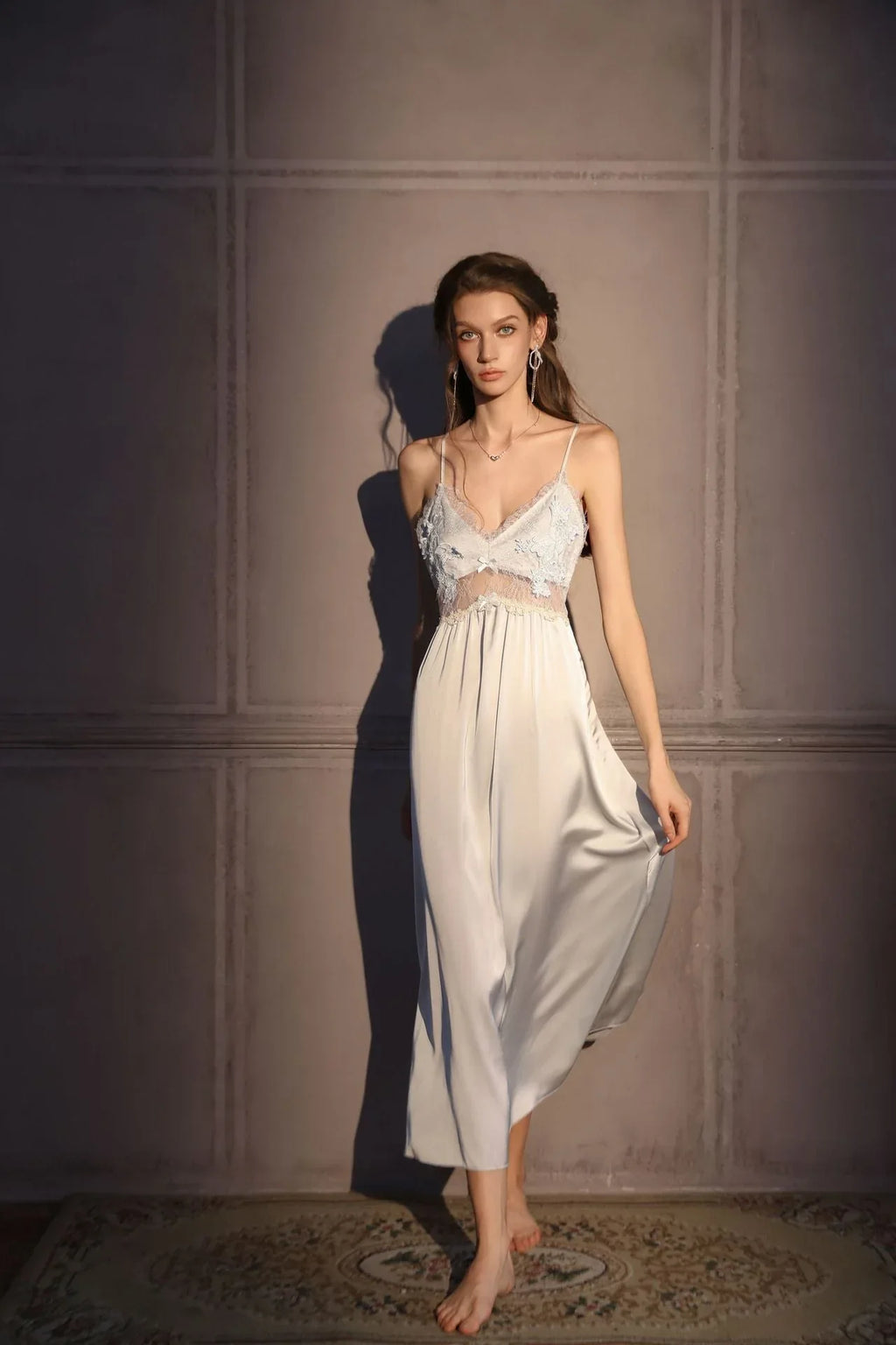 Satin Lace Trim Slip Dress - View 8 | TEVQA