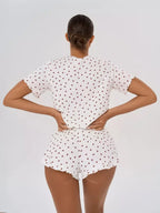 Ditsy Heart Print Ribbed Tee & Shorts Set - View 6 | TEVQA