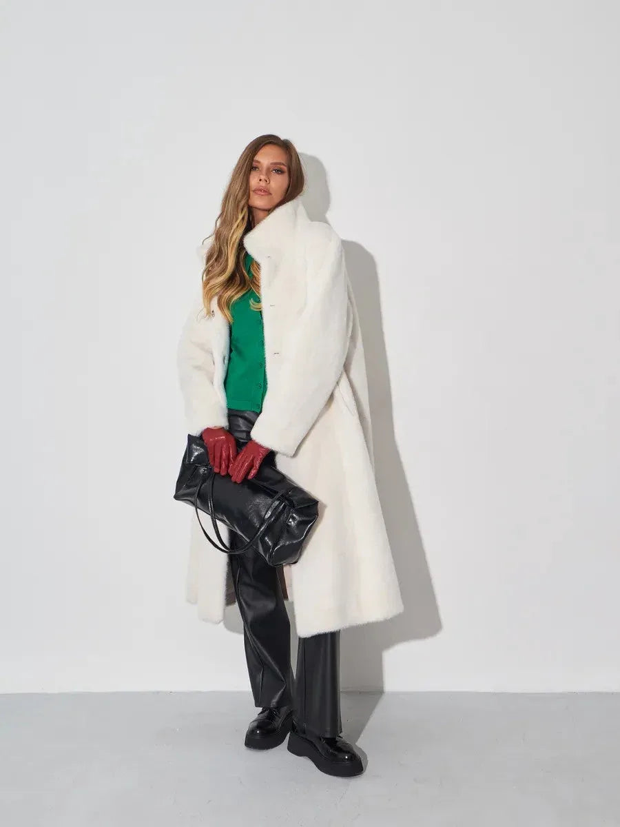 Snow Queen White Faux Mink Long Coat - TEVQA
