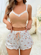 Lace Trim Cami and Floral Shorts Set - View 19 | TEVQA