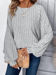 Ribbed Batwing Sleeve Knit Top - View 11 | TEVQA