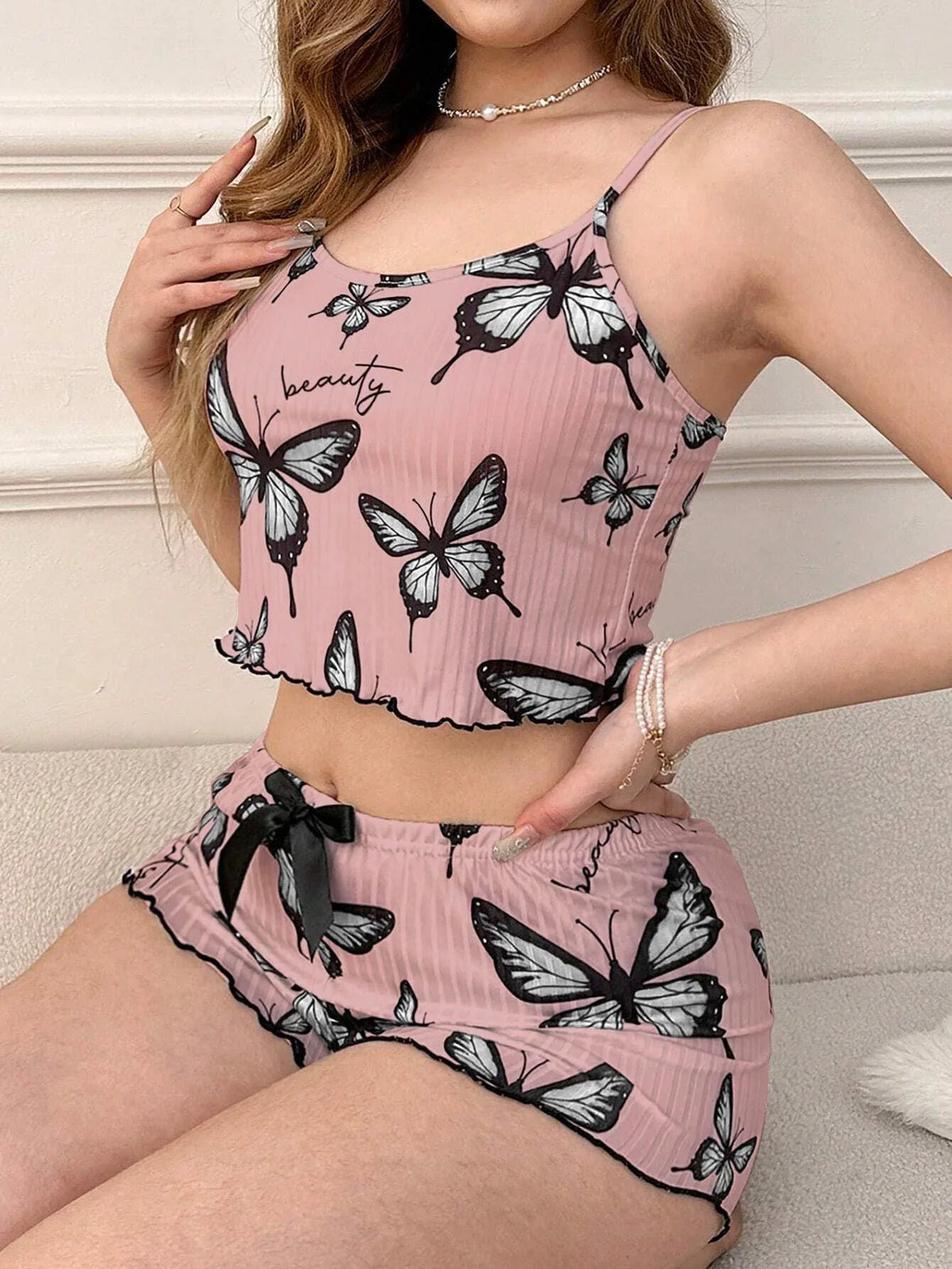 Ribbed Cami & Shorts Set - View 8 | TEVQA