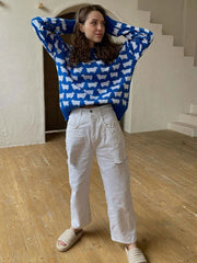 Whimsical Sheep Jacquard Knit Sweater - TEVQA