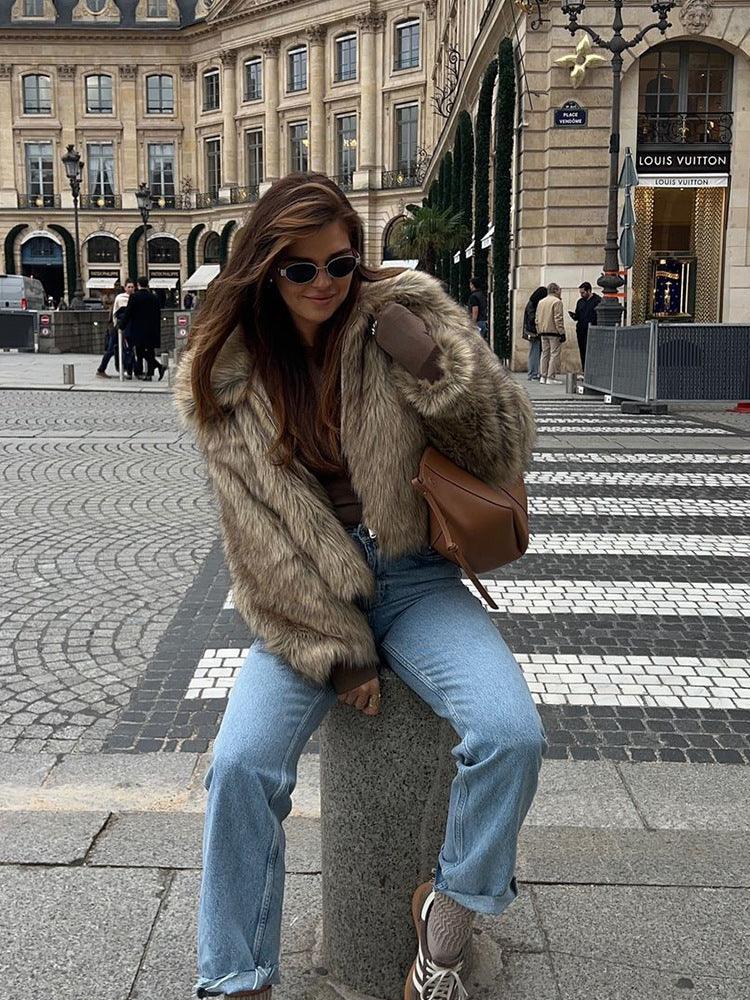 Vintage Tipped Faux Fur Cropped Jacket - TEVQA