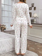 Ribbed Knit Floral Pajama Set - View 8 | TEVQA