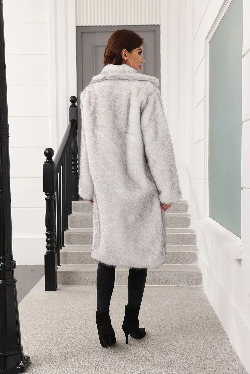Long Faux Fur Lapel Coat - View 10 | TEVQA
