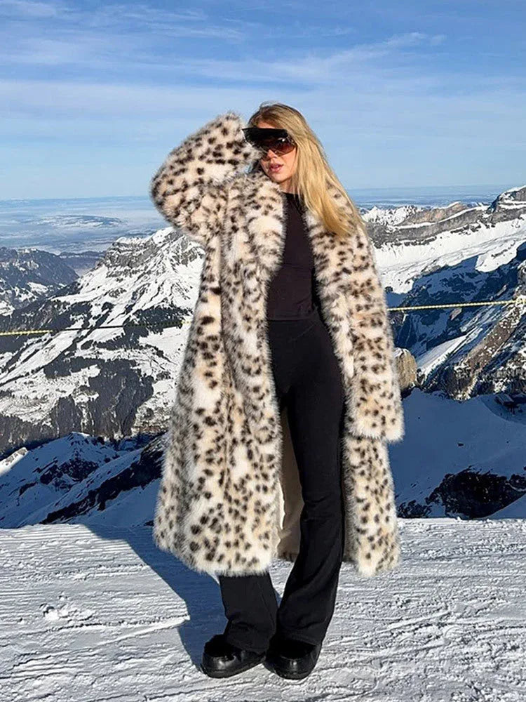 Vintage Leopard Print Long Faux Fur Coat - TEVQA Main image