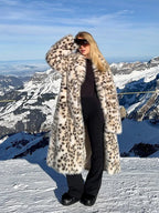 Vintage Leopard Print Long Faux Fur Coat - TEVQA