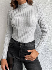 Slate Blue Ribbed Mock Neck Knit Top - View 11 | TEVQA