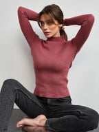 Soft Ribbed Mock Neck Sweater - View 45 | TEVQA