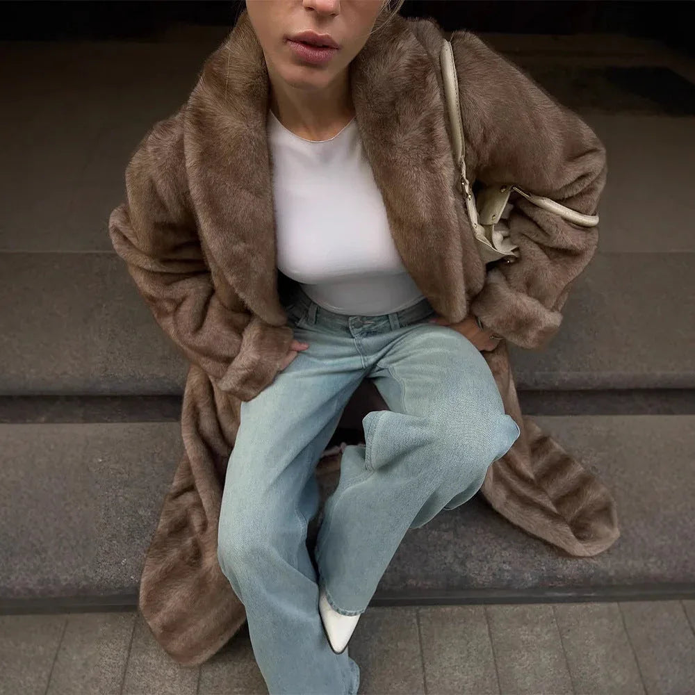 Vintage Mink Texture Faux Fur Long Coat Secondary image