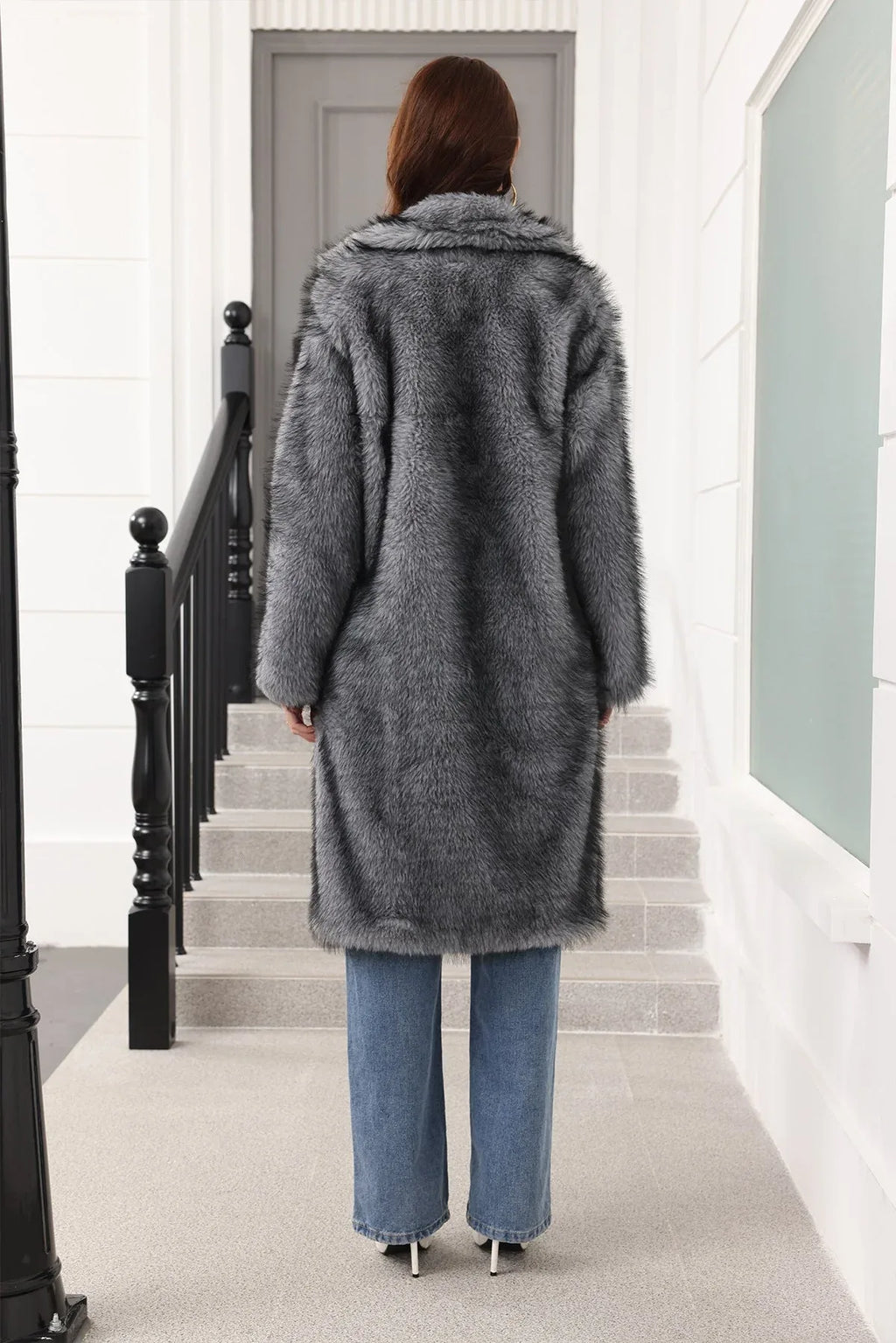 Long Faux Fur Lapel Coat - View 18 | TEVQA