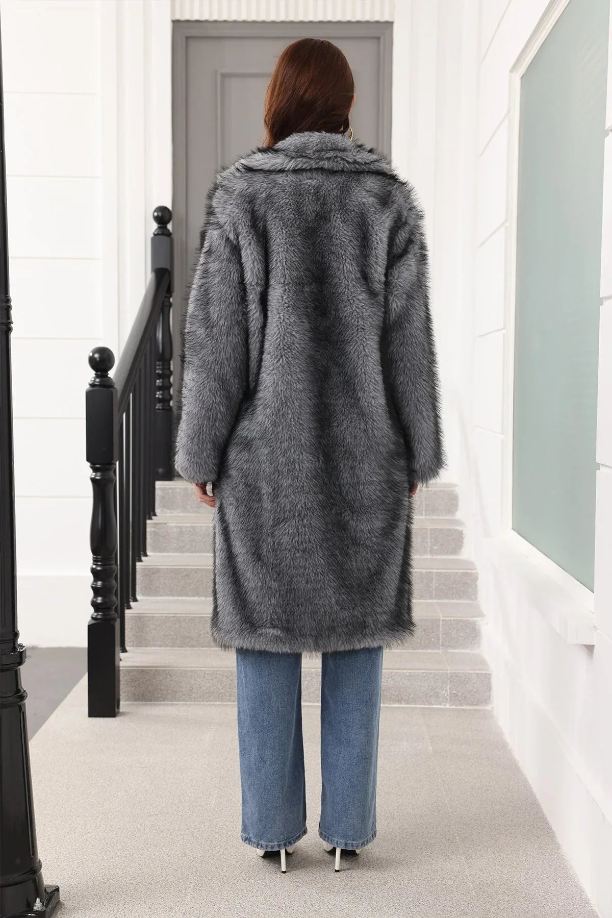 Long Faux Fur Lapel Coat - View 18 | TEVQA