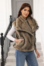 Oversized Lapel Faux Fur Vest - View 30 | TEVQA