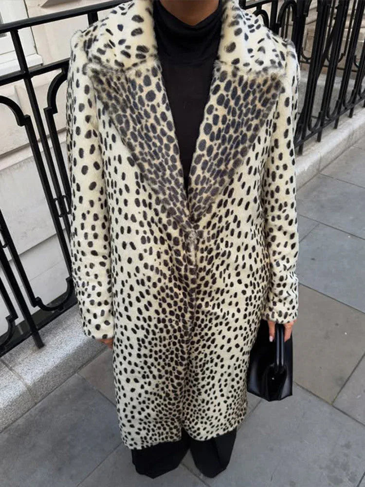 Vintage Leopard Print Faux Fur Long Coat - TEVQA