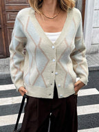 Vintage Soft Argyle V-Neck Knit Cardigan - TEVQA