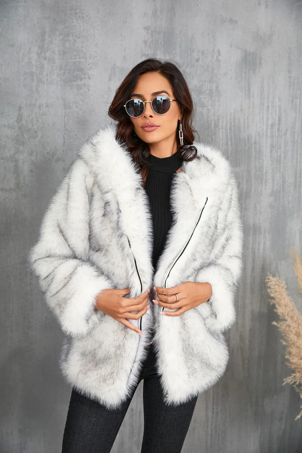 Alpine Glow Hooded Faux Fur Jacket - View 9 | TEVQA