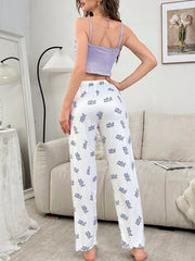Pink Ribbed Cami & Floral Pants Set