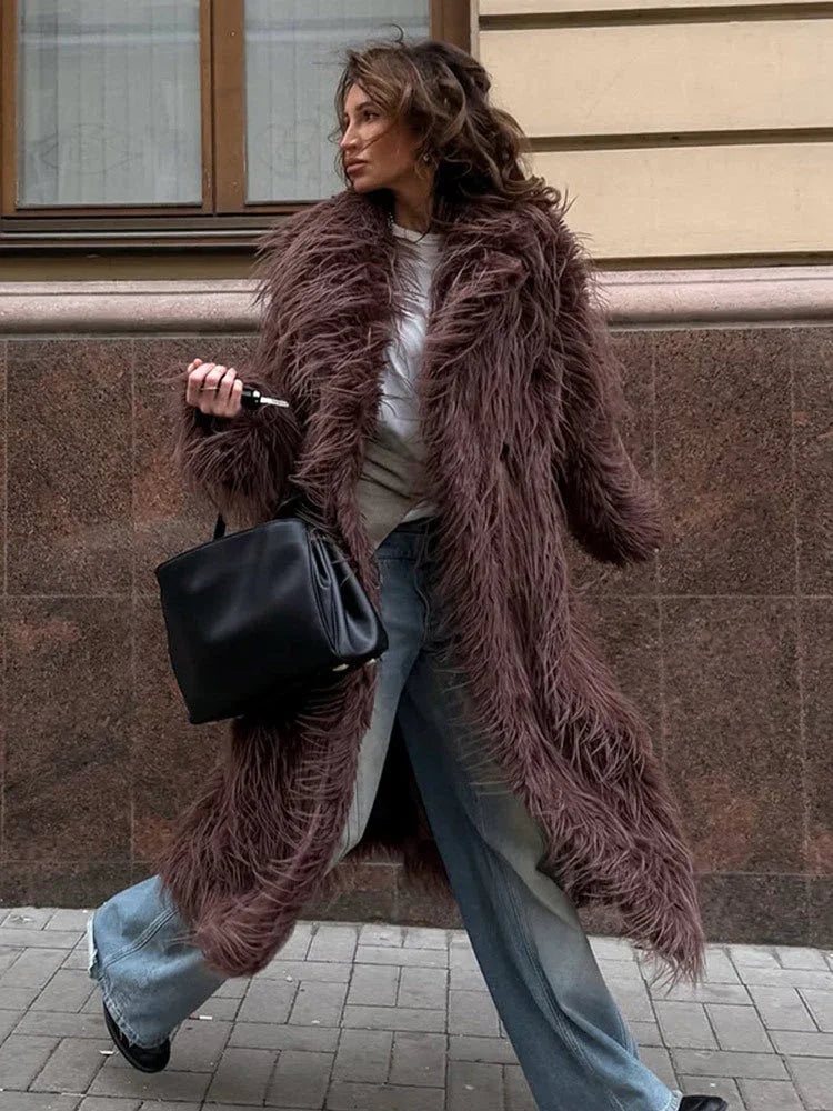 Shaggy Faux Fur Long Coat - View 11 | TEVQA