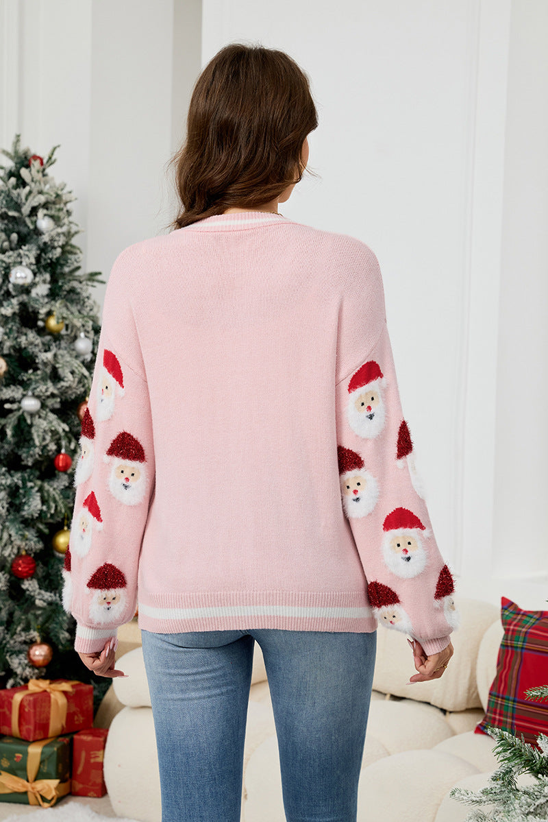 Coquette Pink Santa Button-Down Cardigan