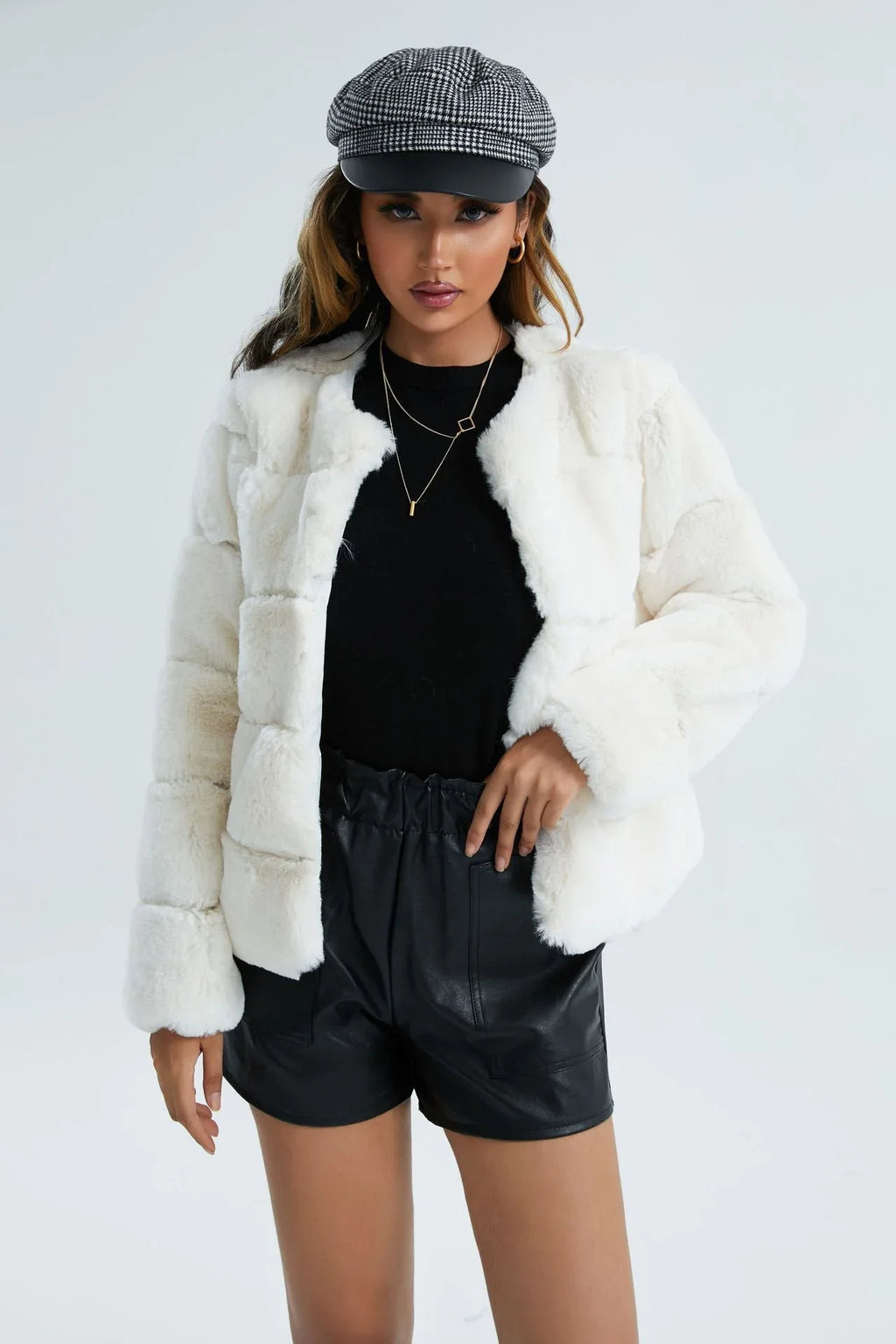Blush Pink Faux Fox Fur Paneled Jacket - View 10 | TEVQA