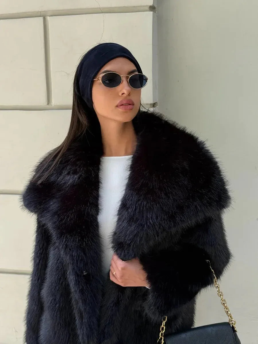 Cream Puff Oversized Lapel Faux Fur Jacket - TEVQA