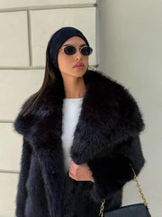 Cream Puff Oversized Lapel Faux Fur Jacket - TEVQA