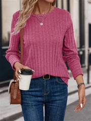 Oatmeal Ribbed Knit Crew Neck Top - View 6 | TEVQA