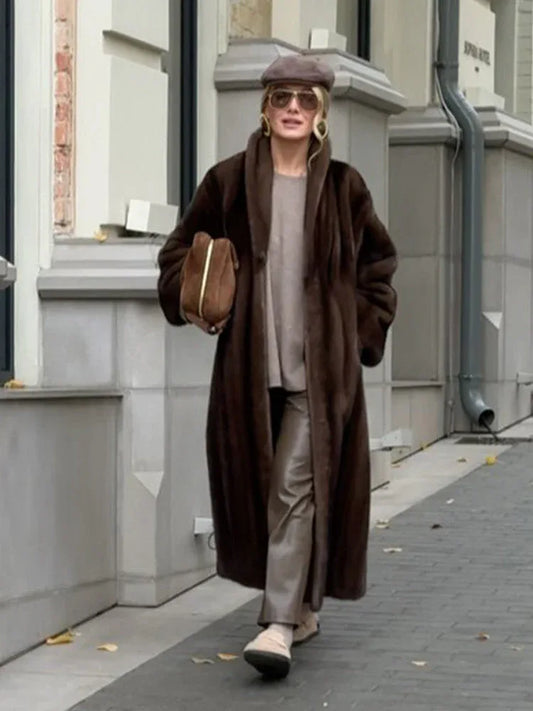 Vintage Chocolate Sheared Faux Mink Maxi Coat - TEVQA